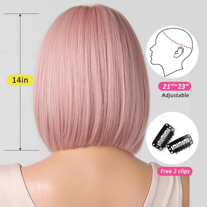 OUFEI Hellrosa Bob Perücke mit Pony für Frauen