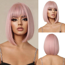 Rosa Bob Perücke mit Pony Synthetisches Haar für Frauen Cosplay Party