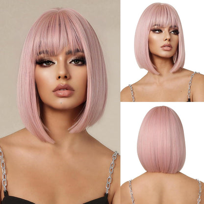 Rosa Bob Perücke mit Pony Synthetisches Haar für Frauen Cosplay Party