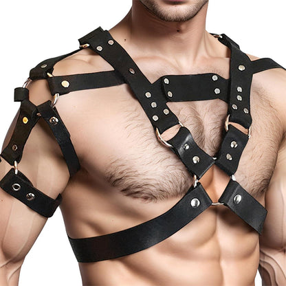 Herren Schwarz Leder Body Harness Punk Goth Fetisch BDSM