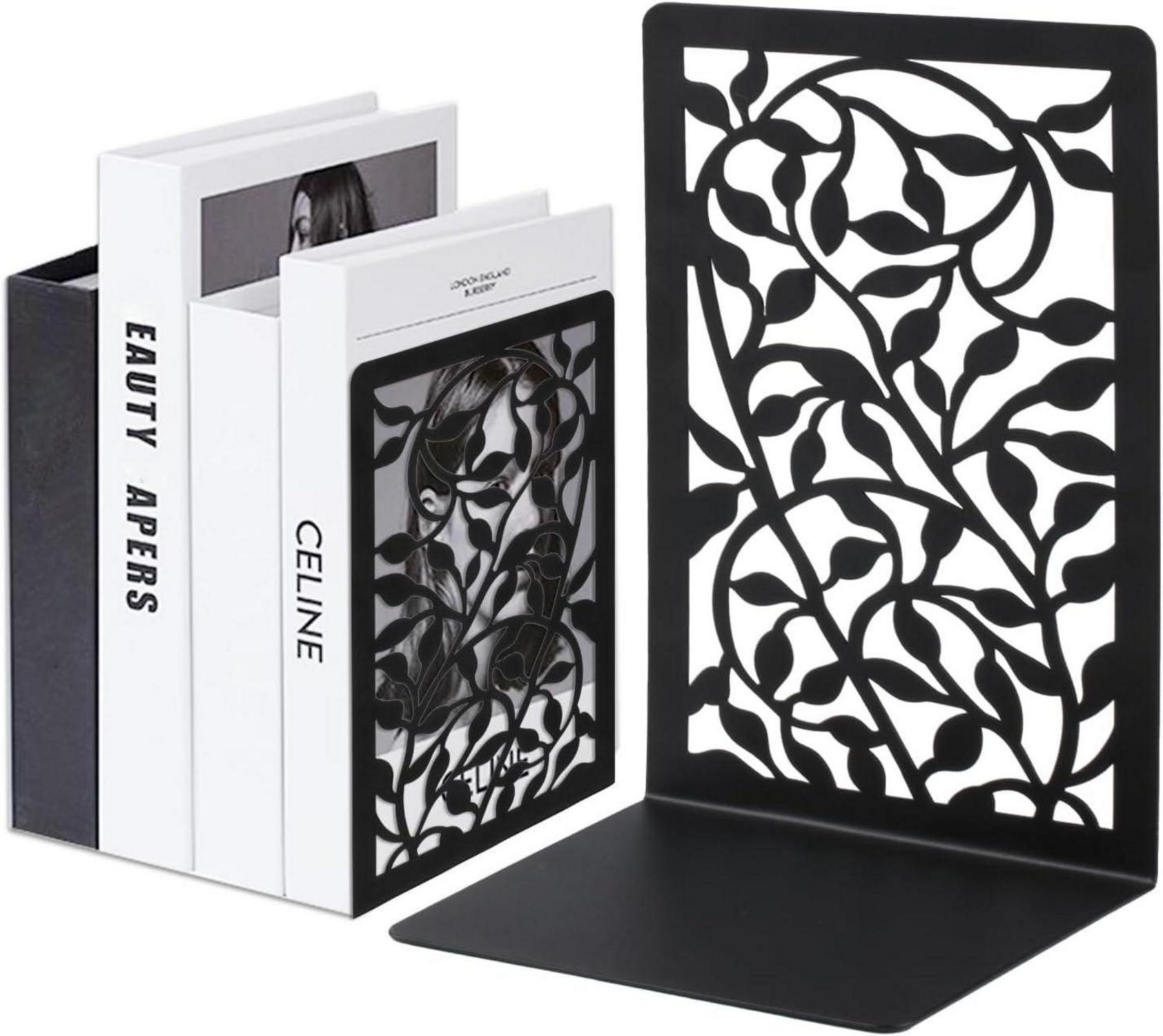 2er Set Schwarze Metall Buchstütze Bücherhalter Regal Bücherständer
