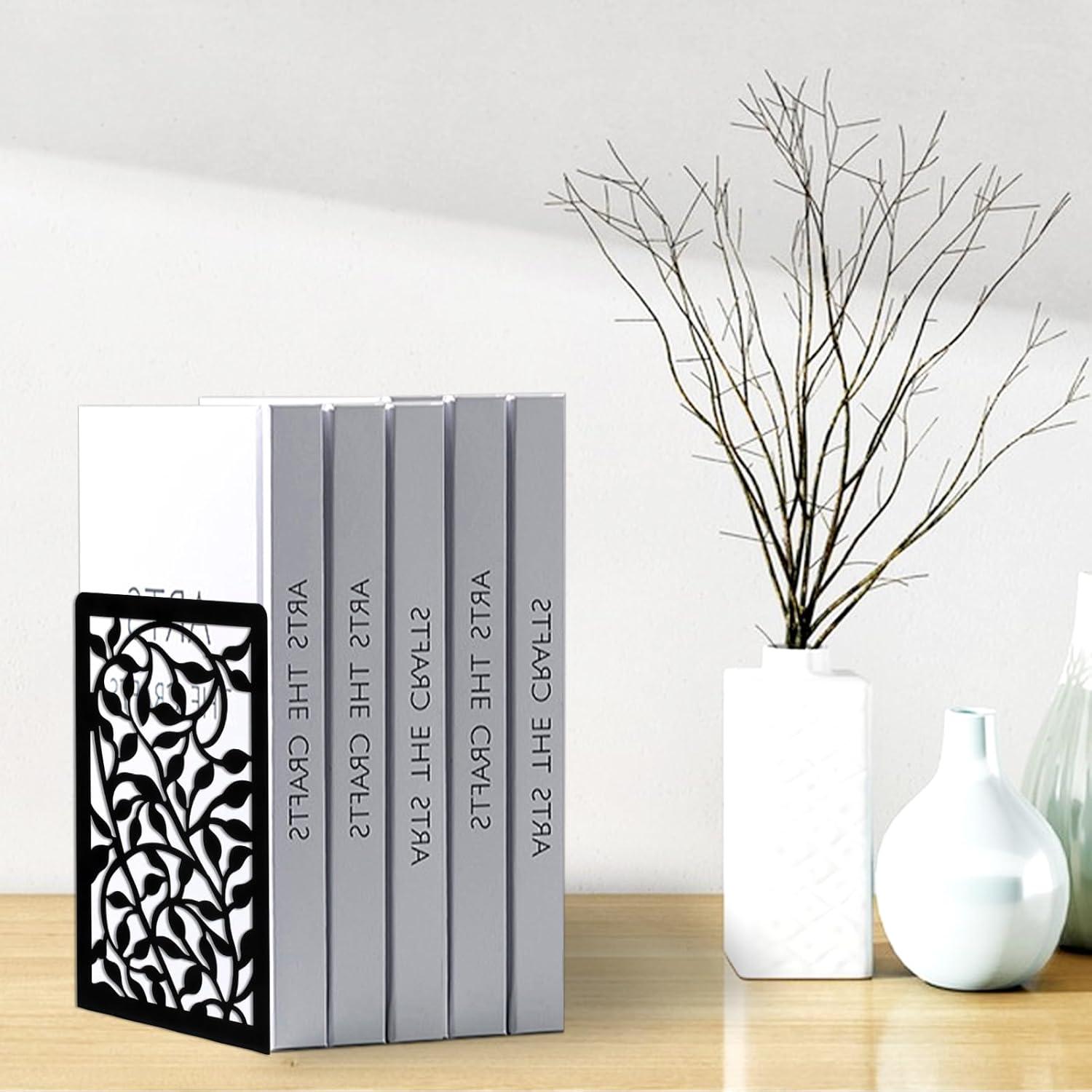 Buchstützen Metall schwarz, Book Holder für Regal, Bücherständer