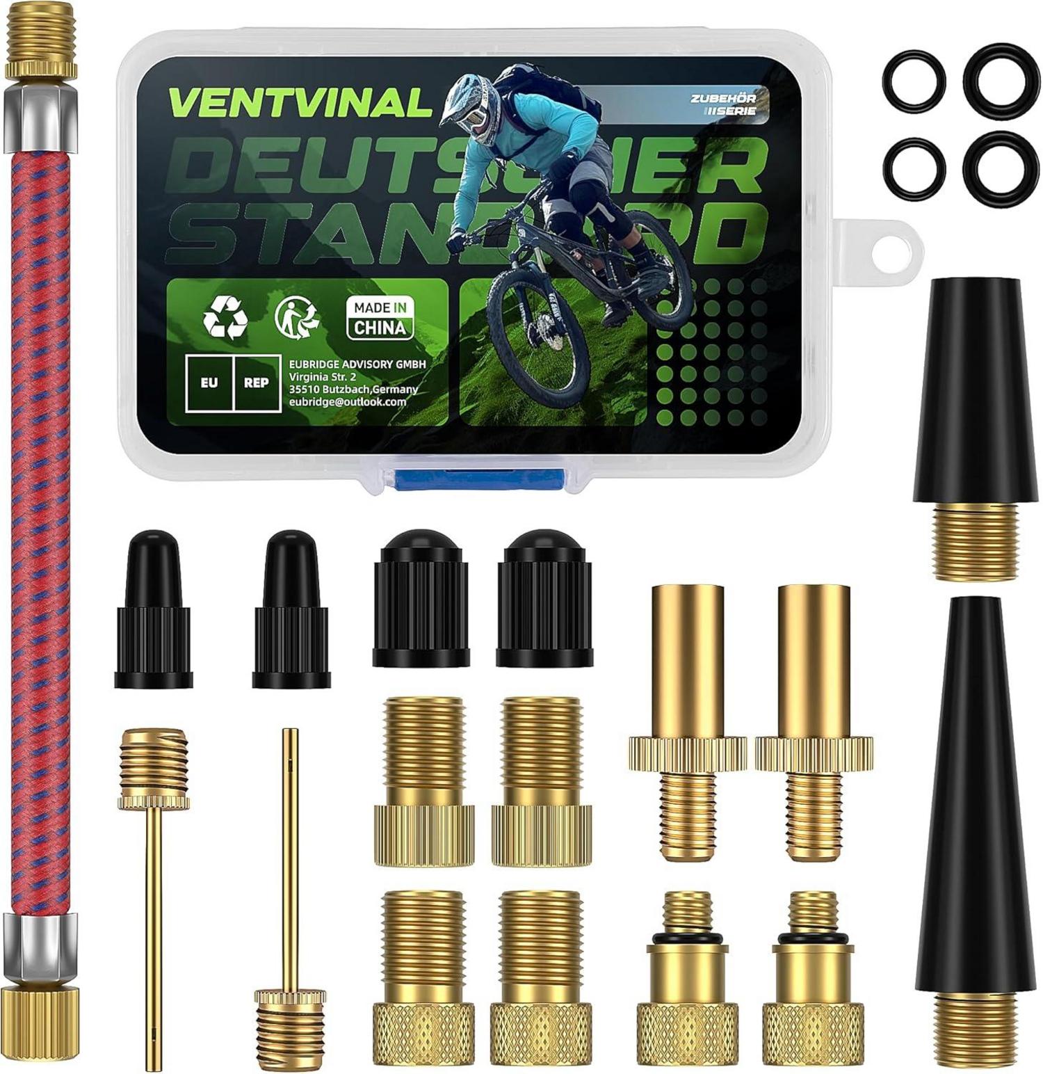 Fahrradventil Adapter Set mit 18-teiligem Zubehör in Formatbox