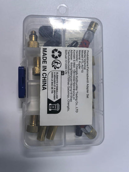 Fahrradventil Adapter Set mit Formatbox und Zubehör, hochwertiges Messingmaterial