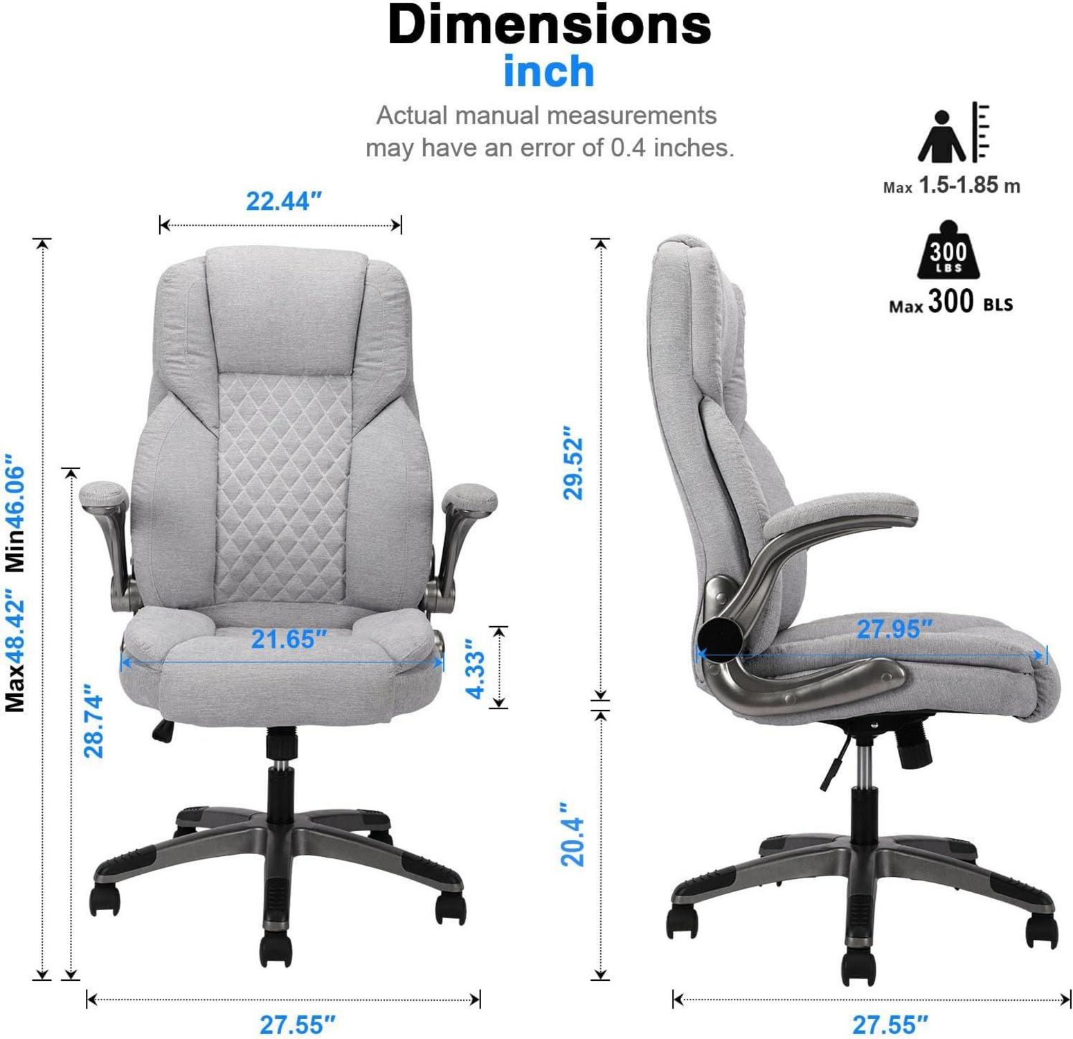 KCREAM Bürostuhl Grau 180kg ergonomisch mit Gepolsterten