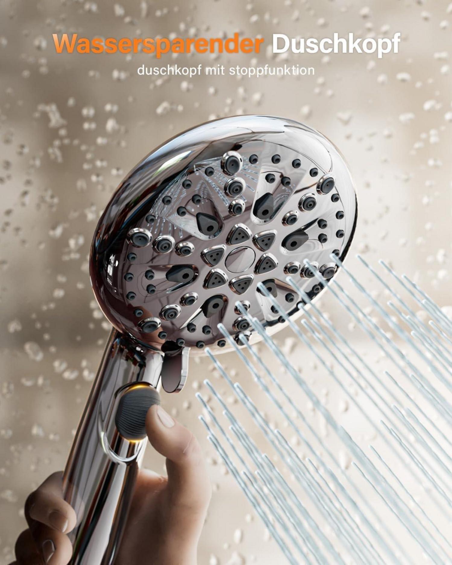 Wassersparende Duschkopf, 7+2 Strahlarten, Starkem Strahl, Reinigung von Wanne, Chrome