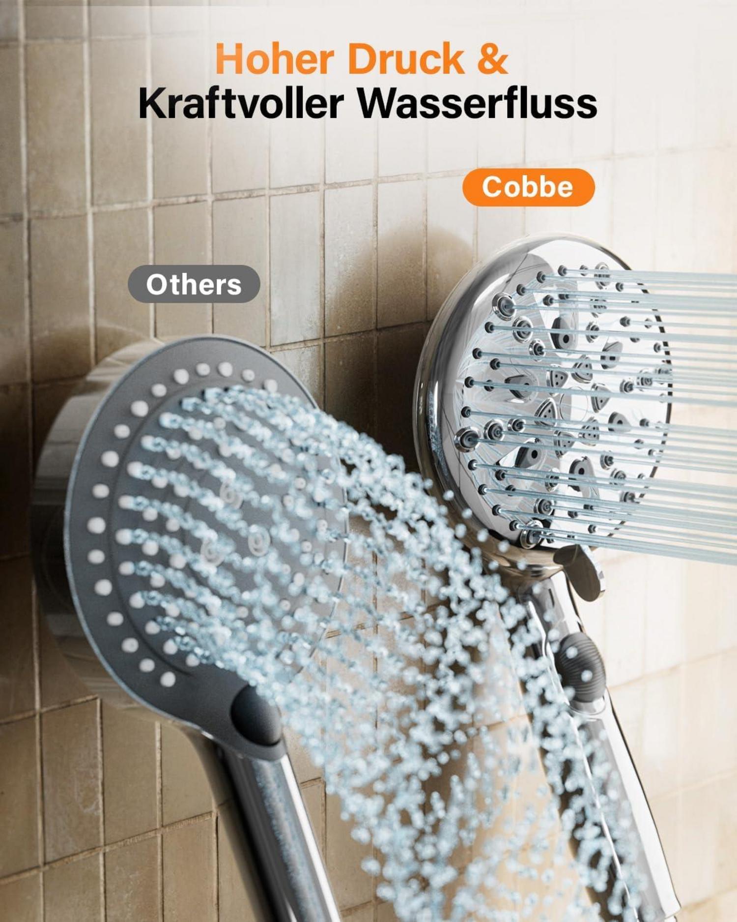 Duschkopf Wassersparend mit Stoppfunktion 7+2 Strahlarten ABS Chrome