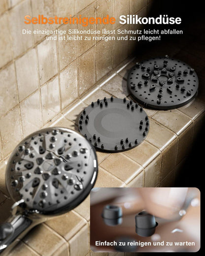 Wassersparender Duschkopf mit Stoppfunktion 7+2 Strahlarten ABS Chrome