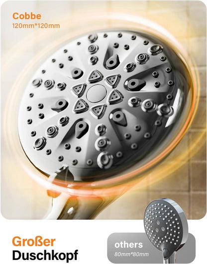 Duschkopf Wassersparend mit Stoppfunktion 7+2 Strahlarten ABS Chrome