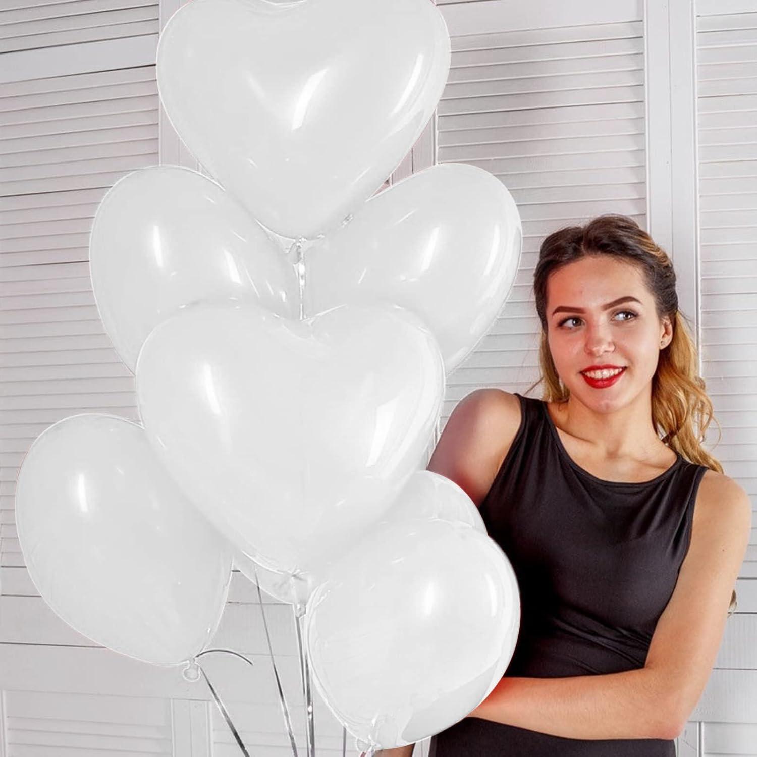 60 XL Weiße Herzluftballons für Hochzeit JGA Valentinstag