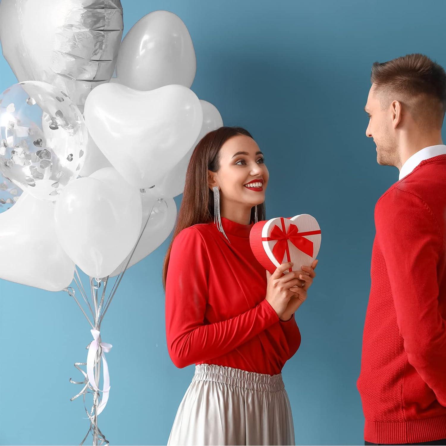 60 Herzluftballons Weiß XL 12 Zoll Helium Latex Ballons für Hochzeit