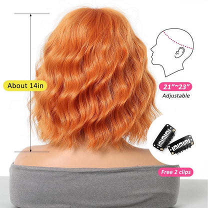 Orange Perücke Kurz Gewellt mit Pony Synthetisches Haar für Frauen