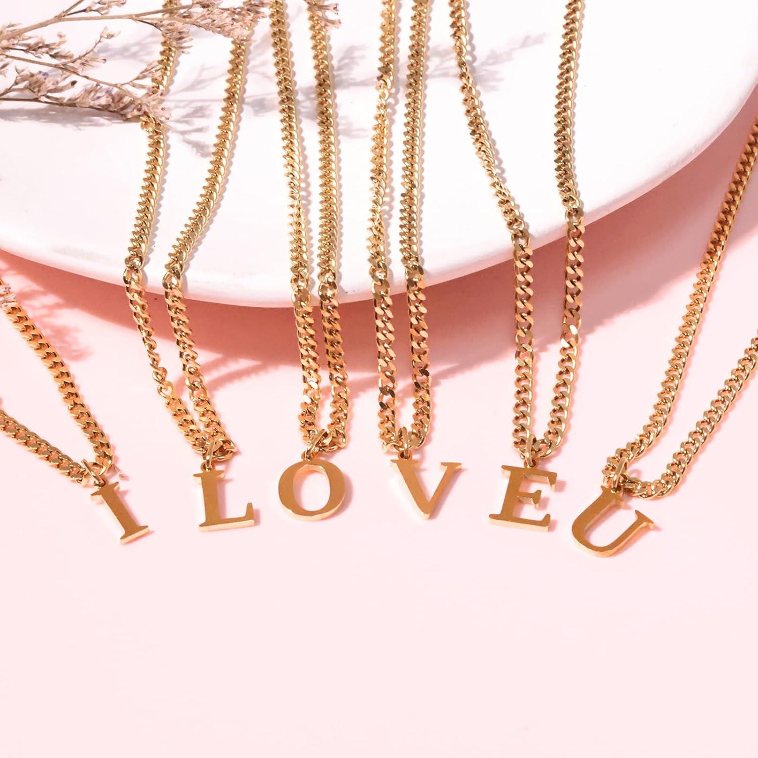 Symretie Goldkette mit Buchstabe A-Z Initial Halskette 14K Vergoldet
