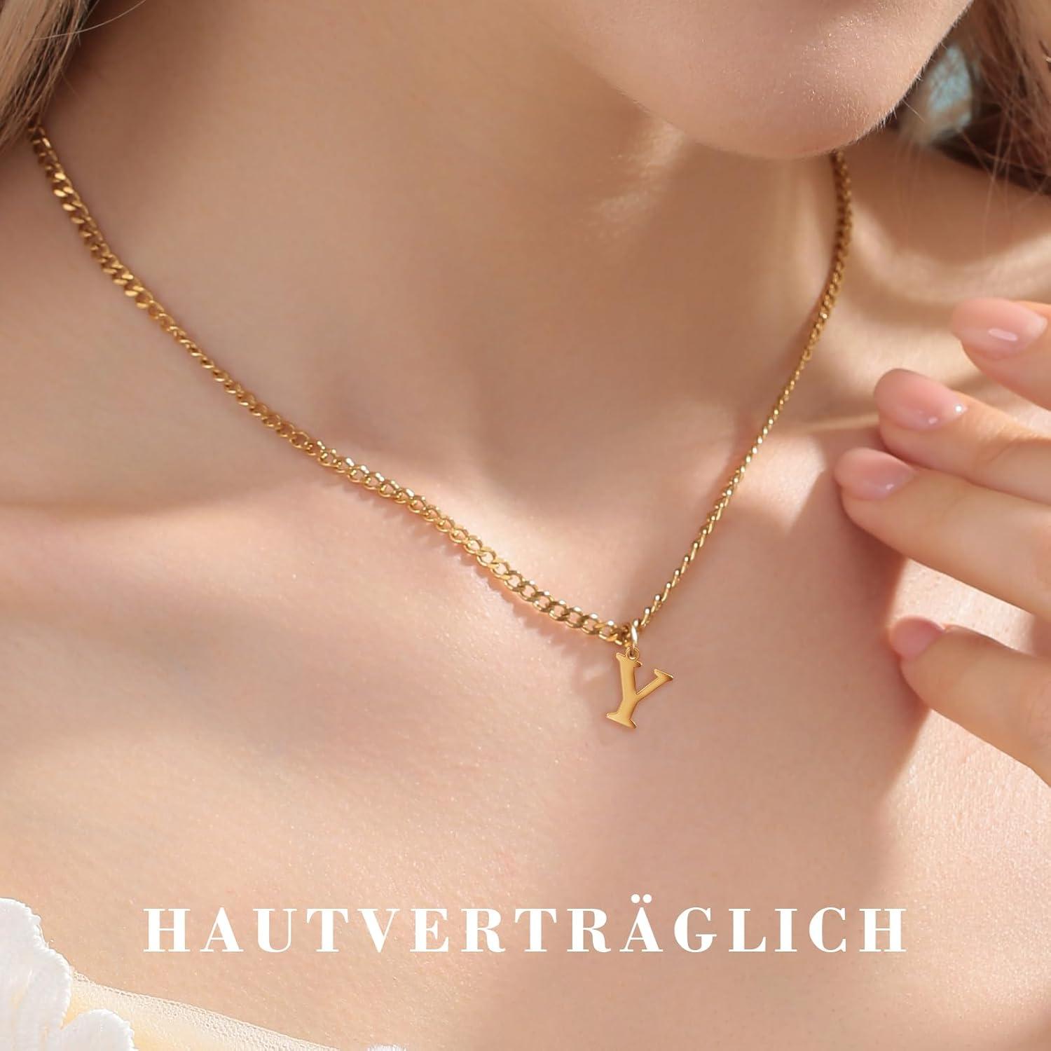 Goldkette mit Buchstaben A-Z 14K Vergoldet Initial Kette Damen Mädchen