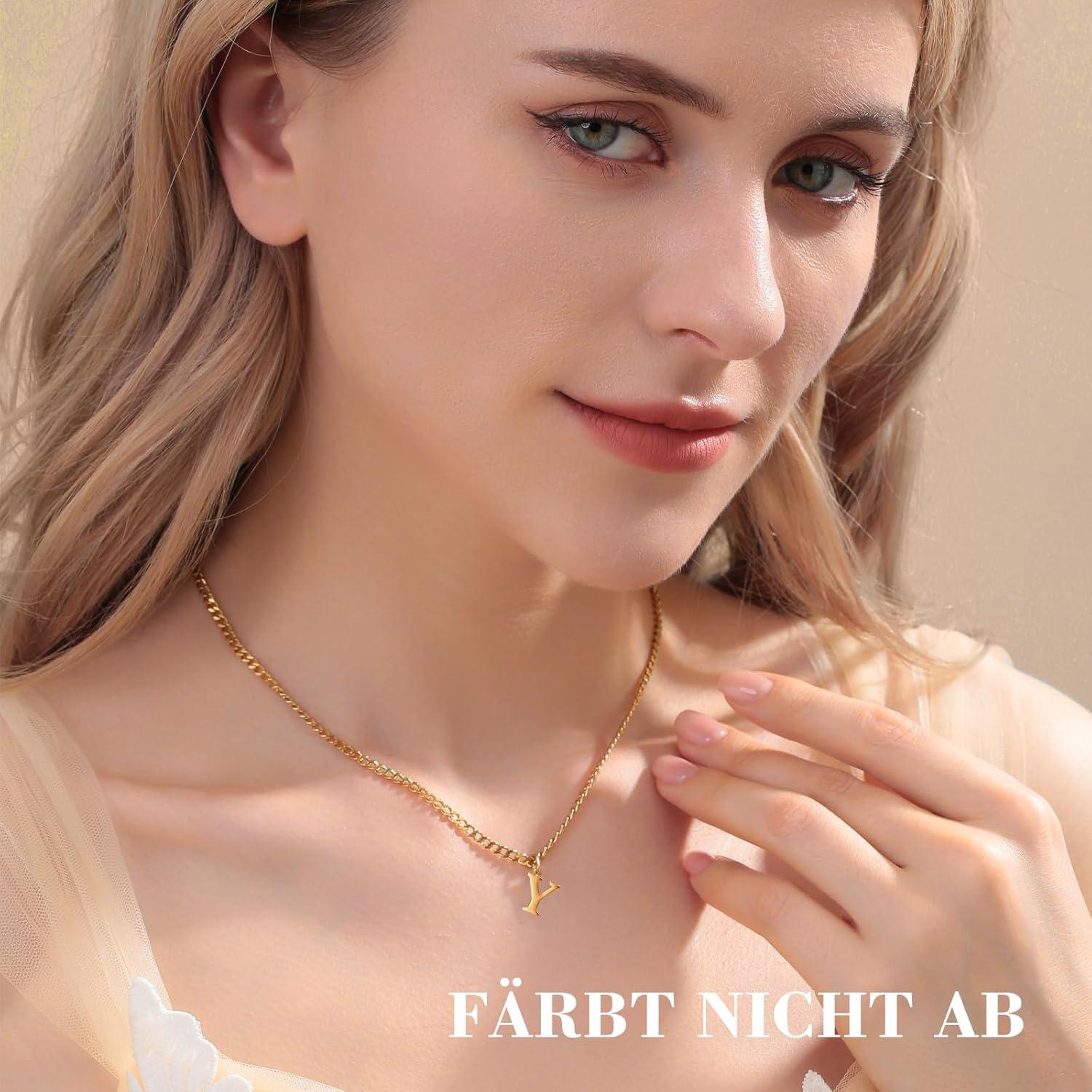 Goldkette mit Buchstaben A-Z 14K Vergoldet Initial Kette Damen Mädchen