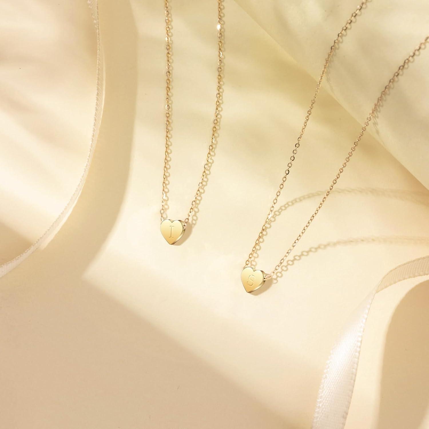 Goldkette mit Buchstaben Initiale Halskette Herz Anhänger Kette Damen