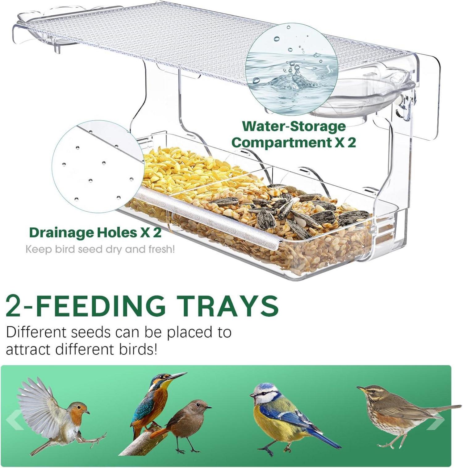 Fenster Futterhaus Vogelhaus Vogeltränke Transparent 2 Zellen
