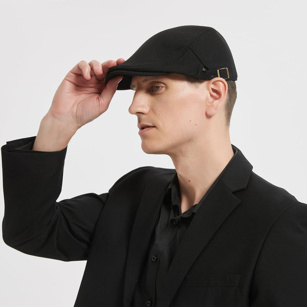 Schiebermütze Herren Baumwolle Flatcap Schwarz