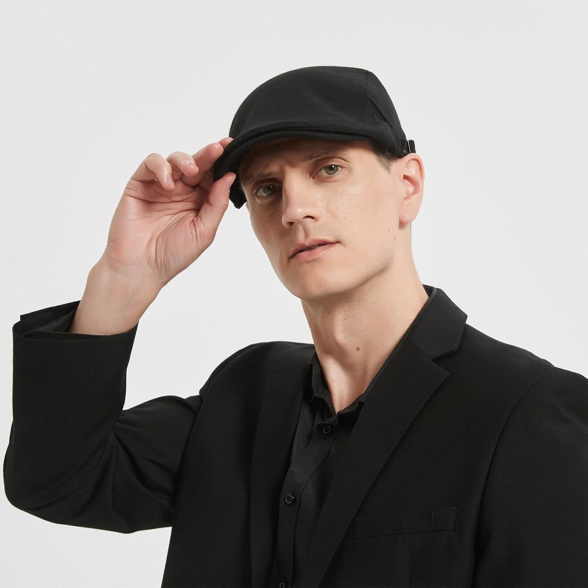 Schiebermütze Herren Baumwolle Flatcap Schwarz