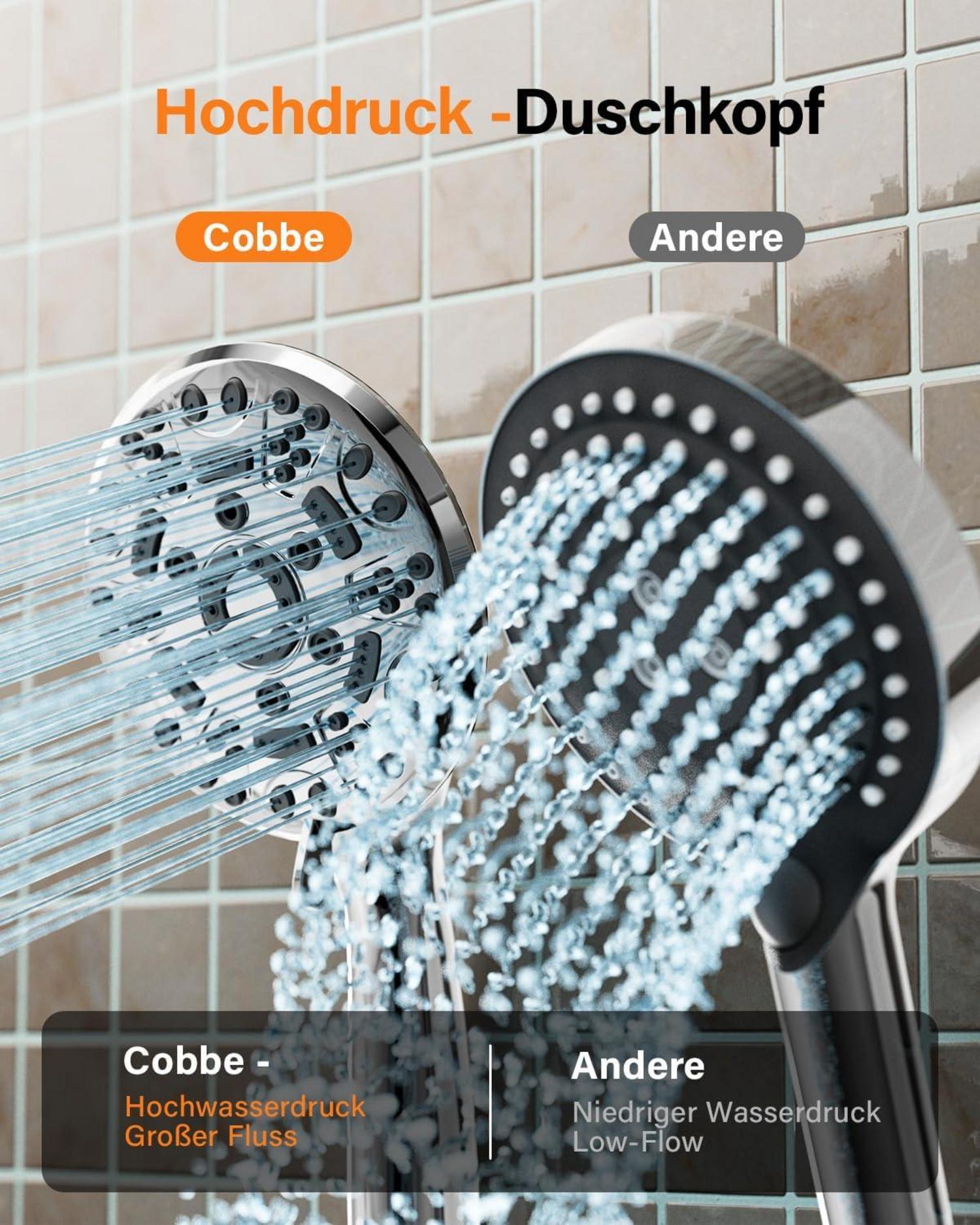 Cobbe Duschkopf mit Schlauch, Handbrause 8 Strahlarten, Hochdruck Regendusche