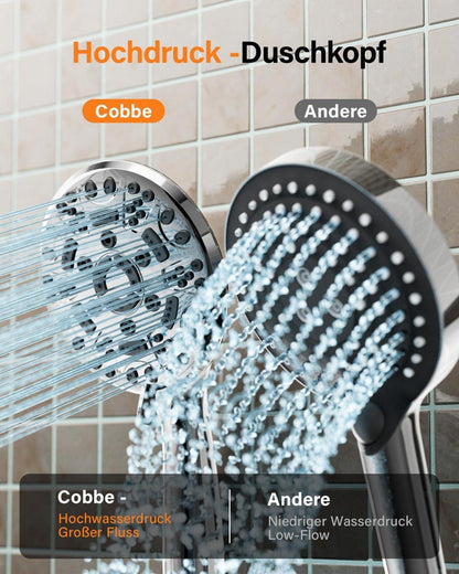 Cobbe Duschkopf mit Schlauch, Handbrause 8 Strahlarten, Hochdruck Regendusche