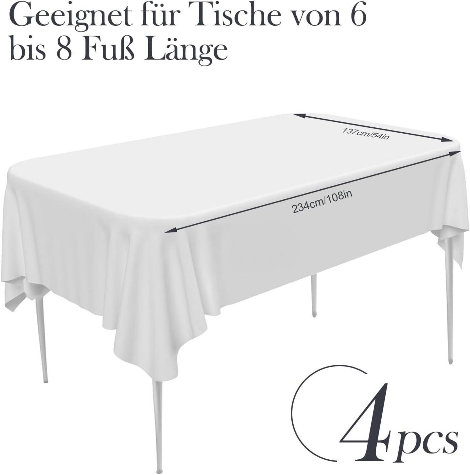 4 Stück Einweg Tischdecken Weiß, wasserdicht, rechteckig, Party Hochzeit Weihnachten