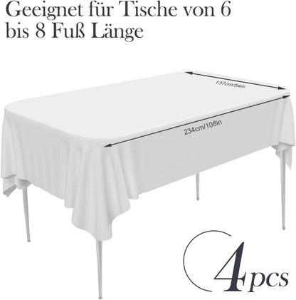 4 Stück Einweg Tischdecken Weiß, wasserdicht, rechteckig, Party Hochzeit Weihnachten