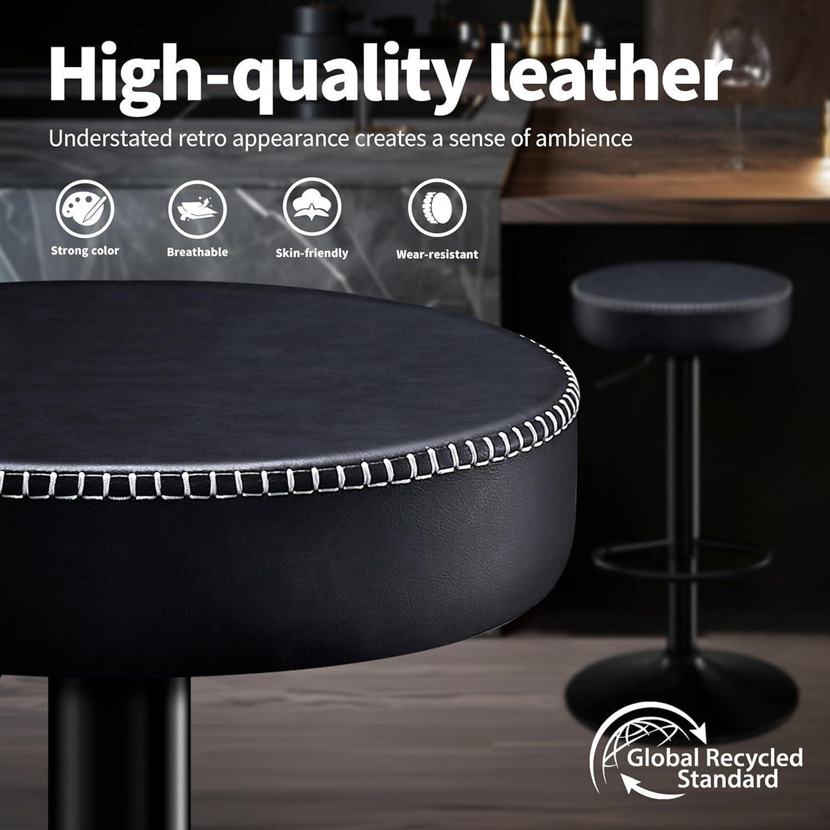 Barhocker Set 2er – Höhenverstellbar & Komfortabel Schwarz