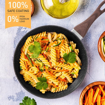 12-teiliges DishDelight Induktion Topfset mit Granitbeschichtung und Glasdeckeln, Schwarz