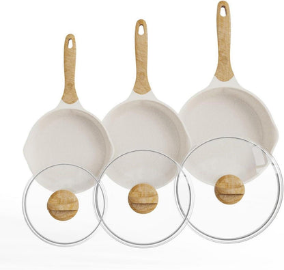 Antihaft Pfannenset 6-teilig mit Glasabdeckung, Induktion geeignet