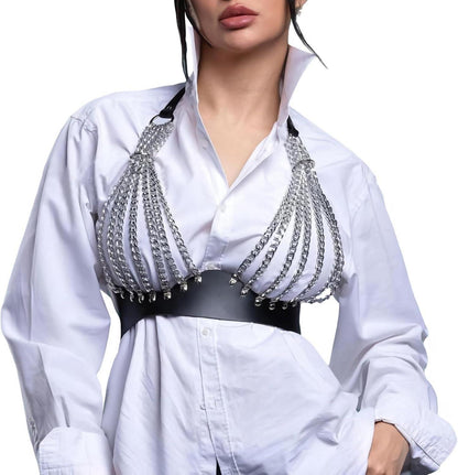 Gothic Damen Leder Body Brust Harness einstellbar BDSM Fetish Bondage