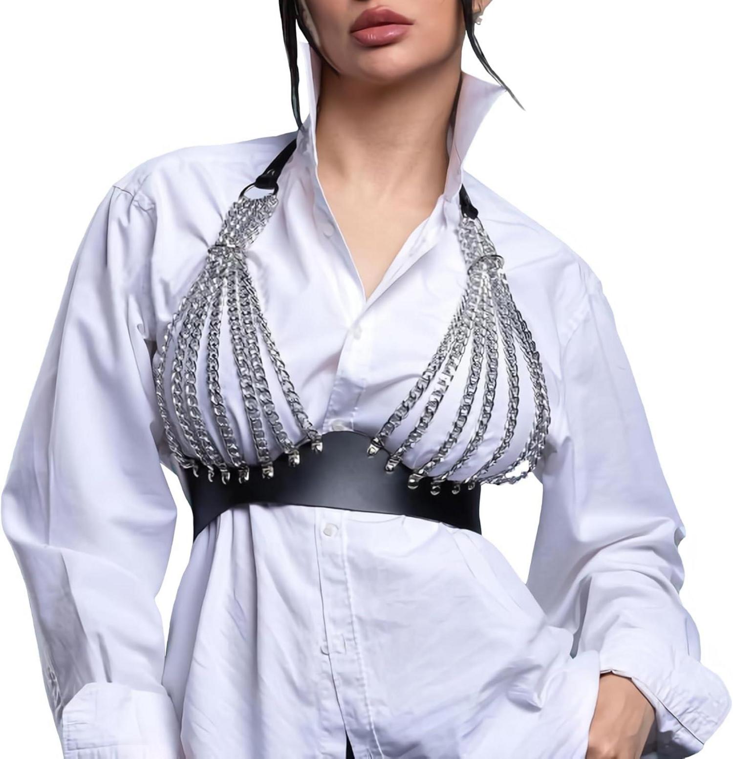 Gothic Damen Leder Body Brust Harness einstellbar BDSM Fetish Bondage
