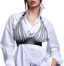 Gothic Damen Leder Body Brust Harness einstellbar BDSM Fetish Bondage
