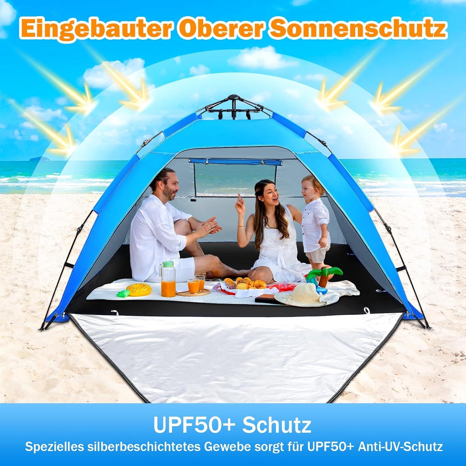Strandmuschel Pop Up Zelt UV-Schutz 50+ für 3-5 Personen