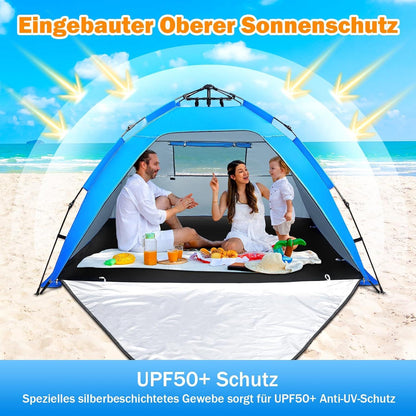 Strandmuschel Pop Up Zelt UV-Schutz 50+ für 3-5 Personen