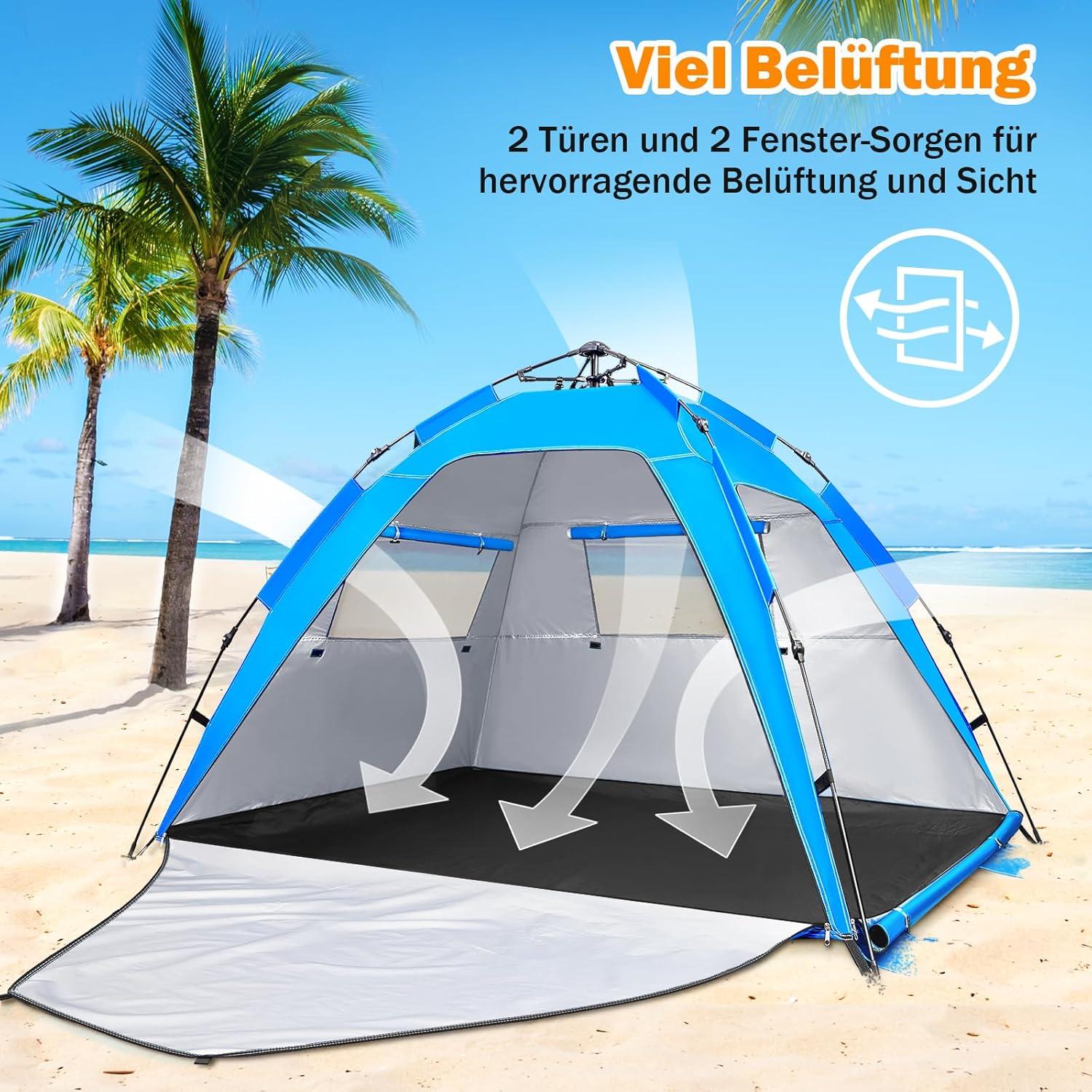 Witnewrage Strandmuschel Pop Up UV Schutz 50+ Sonnenzelt 3-5 Personen
