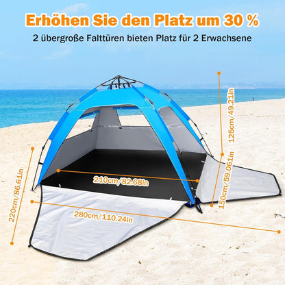 Pop Up Strandmuschel UV-Schutz 50+ für 3-5 Pers. mit Tragetasche