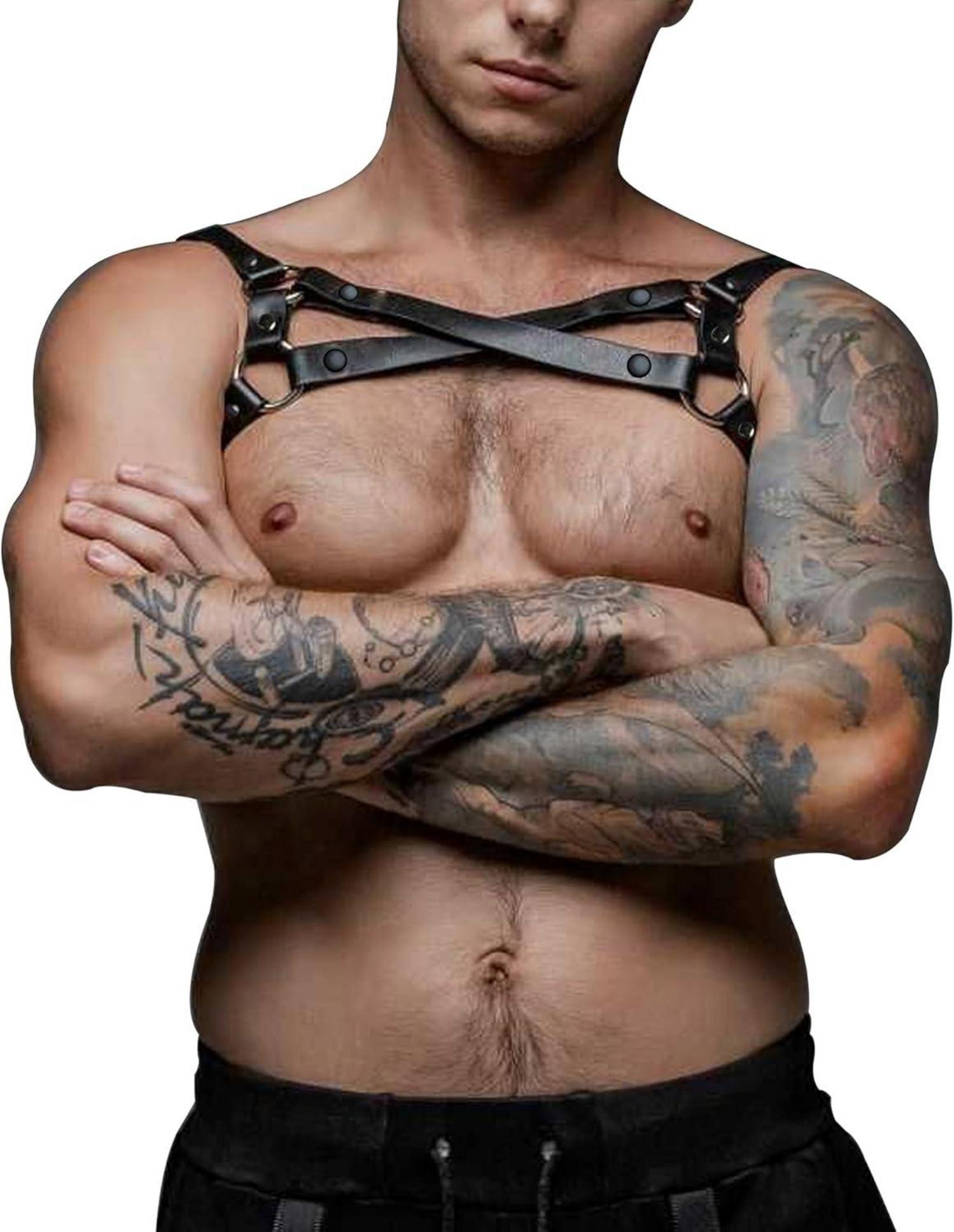 Herren Body Brust Harness Leder Punk Gothic Fetisch Bandage
