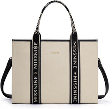 Geräumige Canvas-Laptoptasche für Damen 15,6 Zoll Schwarz Beige
