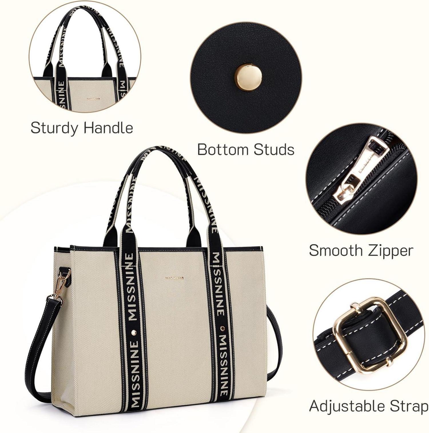 Tragetasche Canvas-Laptoptasche 15,6 Zoll Damen Schwarz Beige