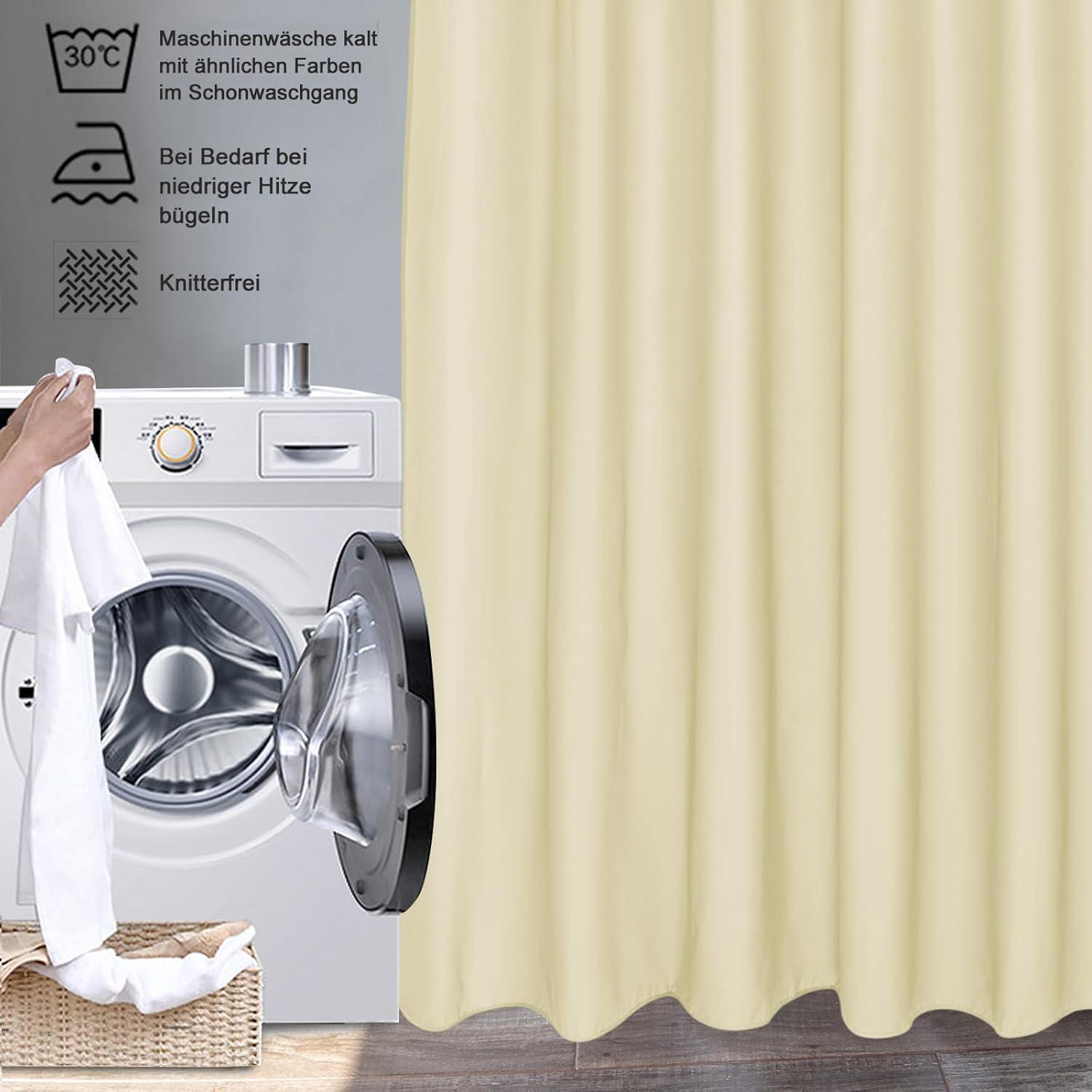 Duschvorhang Beige 180x200 cm Textil Polyester Stoff Bad Wasserdicht