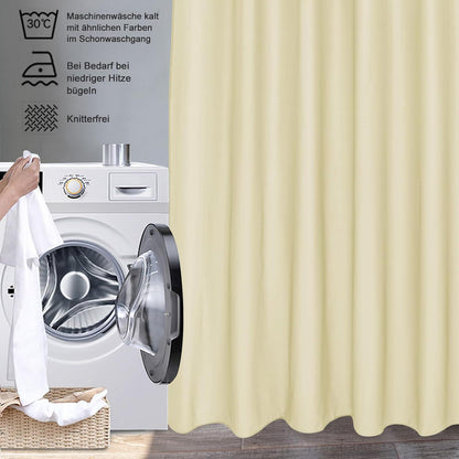 Duschvorhang Beige 180x200 cm Textil Polyester Stoff Bad Wasserdicht