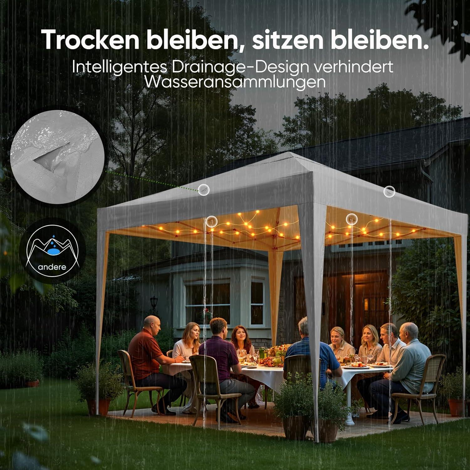 Faltpavillon 3x3m Wasserdicht UV-Schutz 50+ Gartenzelt Hellgrau