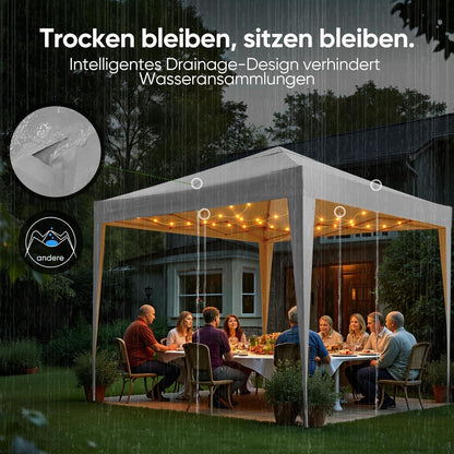 Faltpavillon 3x3m Wasserdicht UV-Schutz 50+ Gartenzelt Hellgrau