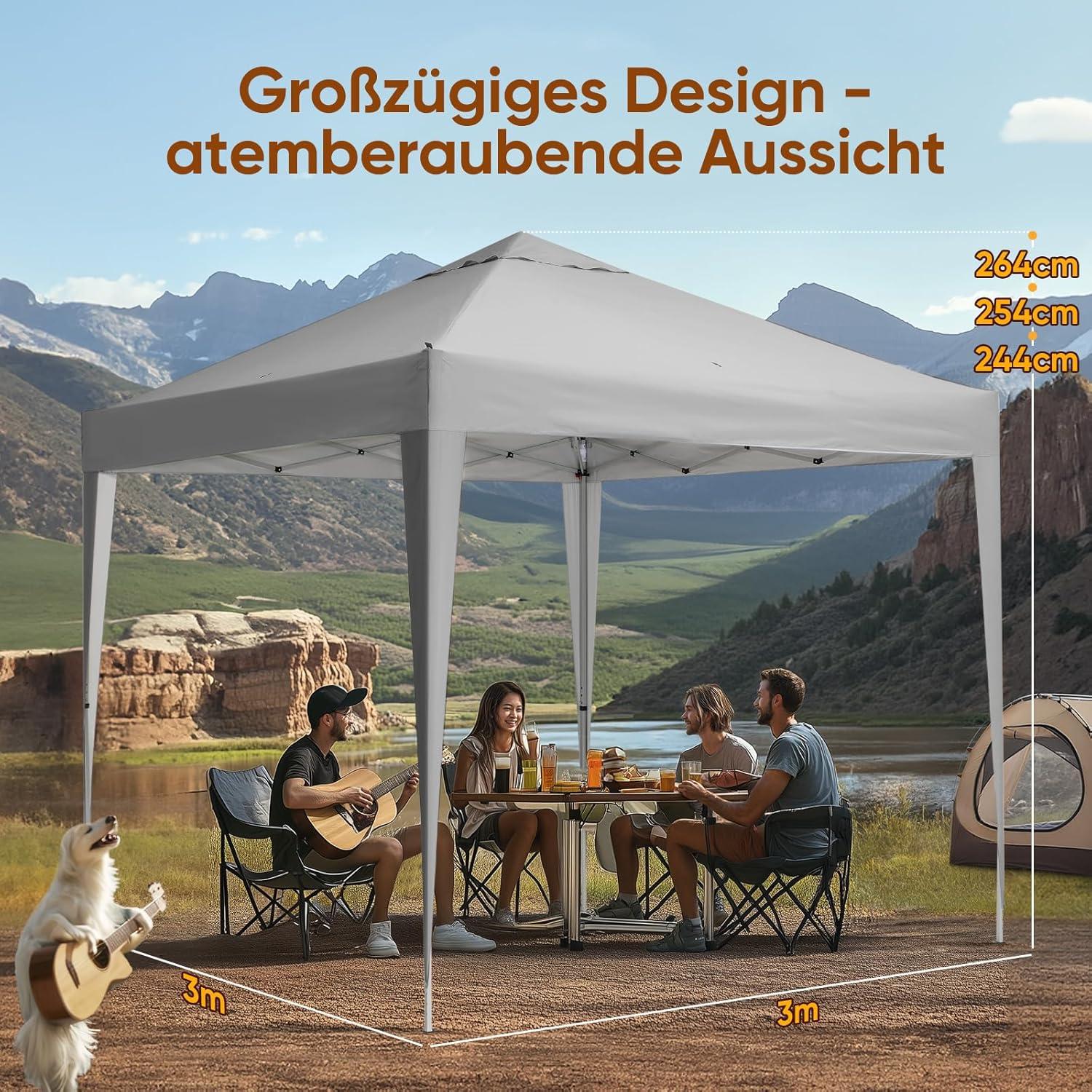 Quictent 3x3m Pavillon wasserdicht Faltpavillon Pop-Up UV 50+ Festzelt
