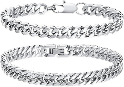 Edelstahl Armband Set 2-teilig Panzerkette Silber 19 cm NTR2403AZW129