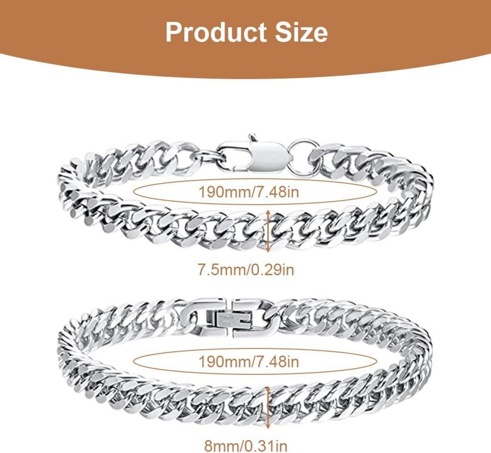 Herren Armband Edelstahl 2 Stücke Silber Panzerkette 19 cm