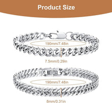Herren Armband Edelstahl 2 Stücke Silber Panzerkette 19 cm