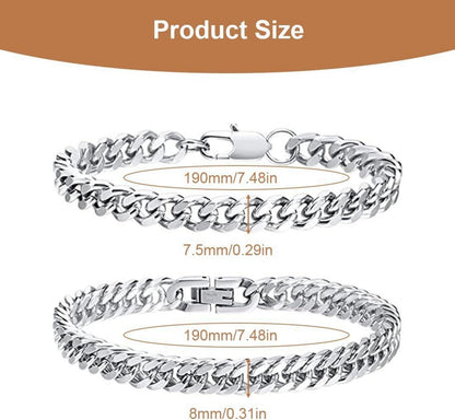Herren Armband Edelstahl 2 Stücke Silber Panzerkette 19 cm