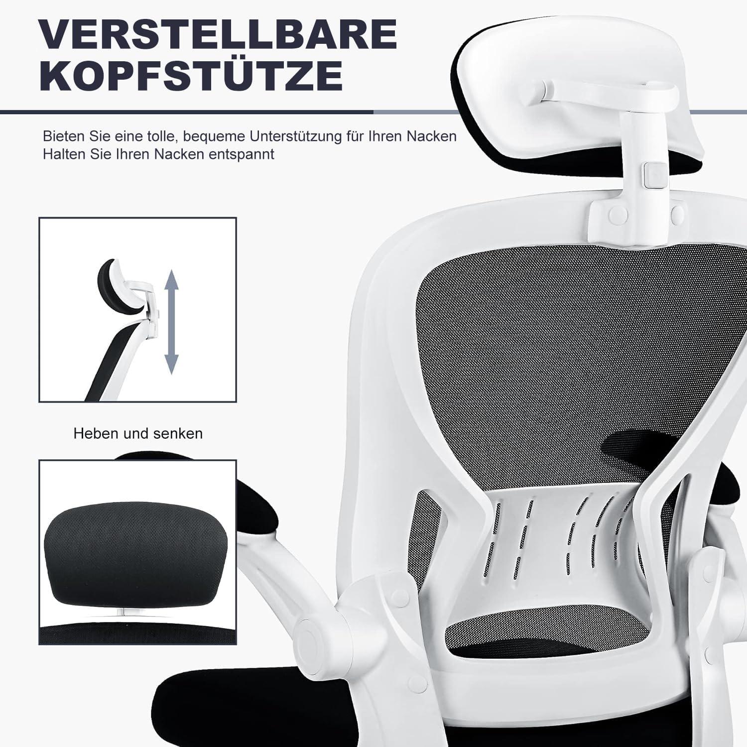 Ergonomischer Bürostuhl Schwarz Weiß mit Lordosenstütze und Rollen
